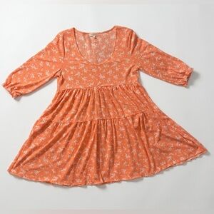 Ultra Flirt Orange Floral Tiered Dress with 3/4 Sleeves
